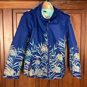 Roxy Floral Blue Hooded Dry Flight Parka Winter Coat Size Youth 14 XL *scratches